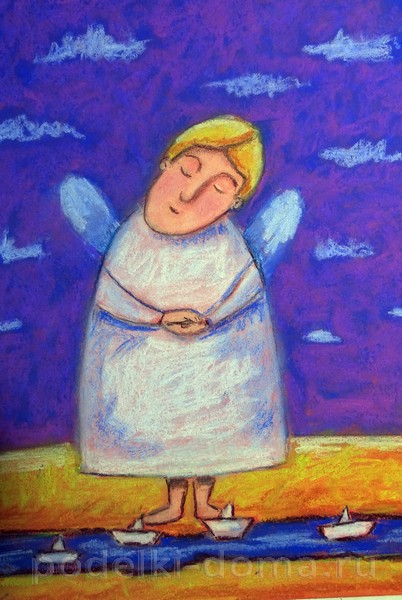 Рисуем пастелью ангела в наивном стиле
